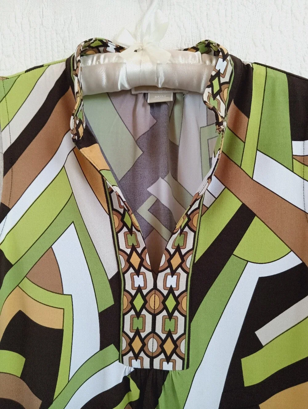 Michael Kors Sleeveless Geo Tunic Top Green Brown Fun Colorful Boho Maximalism